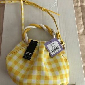 House of Want , tag on, mini yellow gingham vegan purse
